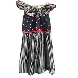 Penelope Mack Toddler 3T Striped Polka Dot Navy Blue Pink Dress NWT